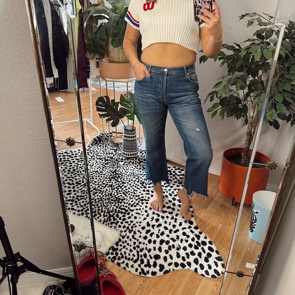 Free People Denim - We The Free Distressed Cropped Denim Frayed Hem Jeans Blue Size 29